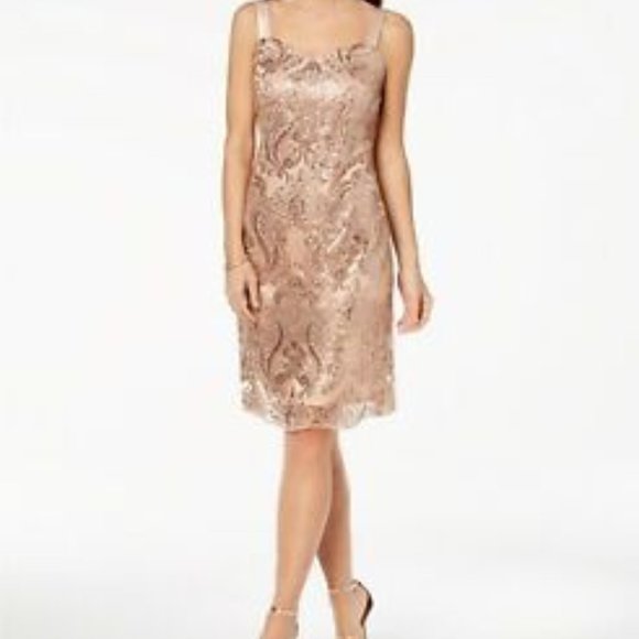 R & M Richards Petite Sequin Embroidered Dress 4P - Picture 1 of 2